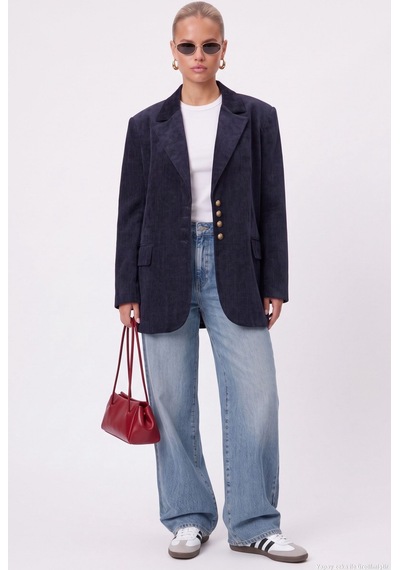 Ritnice Kadın Jonas Astarlı Cepli İndigo Lux Oversize Blazer Ceket Lacivert