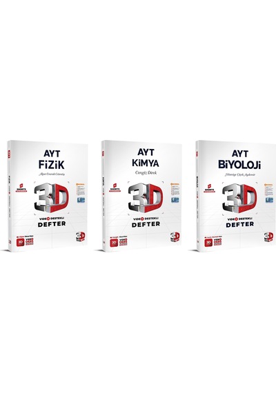 3d Yayınları 2024 Ayt Fizik + Kimya + Biyoloji Video Destekli Defteri Seti 3 Kitap