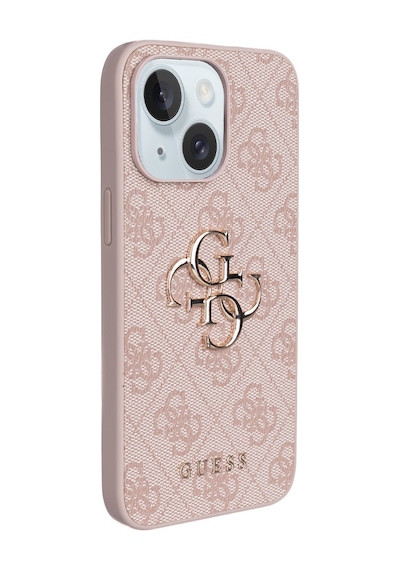 Apple Uyumlu iPhone 15 Plus Kılıf Guess Lisanslı Pu 4g Büyük Metal Logolu Çapraz Vücut Askılı Kapak Pembe Pembe