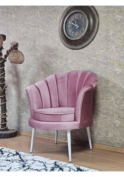 Zafir Tekli İstiridye Beyaz Boyalı Sivriltme Ayak Çay Seti Koltuk Tekli Berjer , Balkon, Salon, Ofis Pembe