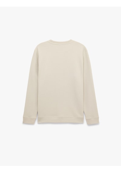 Koton Pamuklu Uzun Kollu Dokulu Basic Bisiklet Yaka Sweatshirt Bej 7wam70014mk Ekru