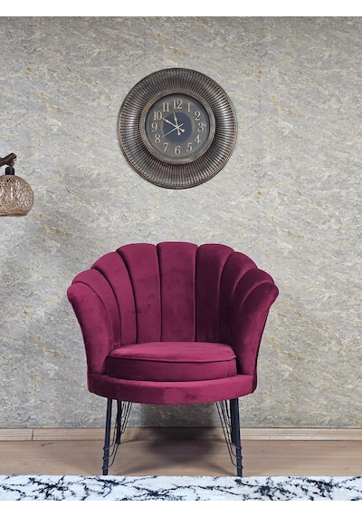 Zafir Tekli İstiridye Siyah Boyalı Telli Ayak Çay Seti Koltuk Tekli Berjer , Balkon, Salon, Ofis Bordo