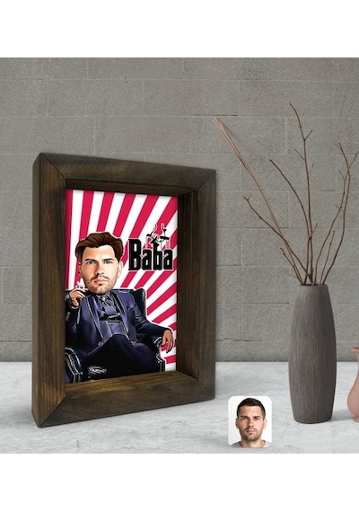 Kişiye Özel Godfather Baba Karikatürlü Dekoratif Doğal Masif Ahşa (500611012)