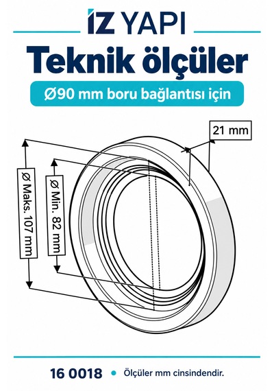 İz Yapı Asma Klozet Pis Su Boru Contası 90 Mm Tpe Kada Bağlantı Contası 1 Adet Siyah