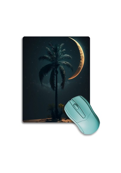 Sonictouch Gece Mavisi Ay Ve Palmiye Desenli Kaydırmaz Gaming Oyuncu Dikişsiz Mouse Pad/ped 17x21cm