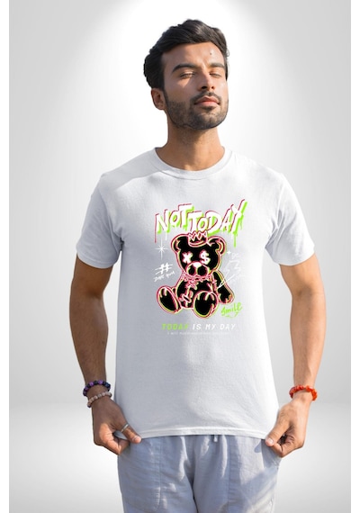 Bugün Değil Unisex Unisex Beyaz Organik Baskılı T-shirt Penye Yüksek Kalite Beyaz