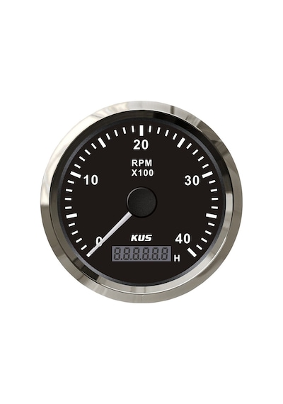 KUS Devir Göstergesi 4000 RPM Siyah 12/24V 85 MM