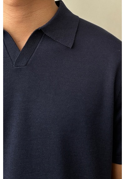 Tarz Cool Erkek Patlı Kısa Kollu Polo Yaka Triko T-shirt Lacivert