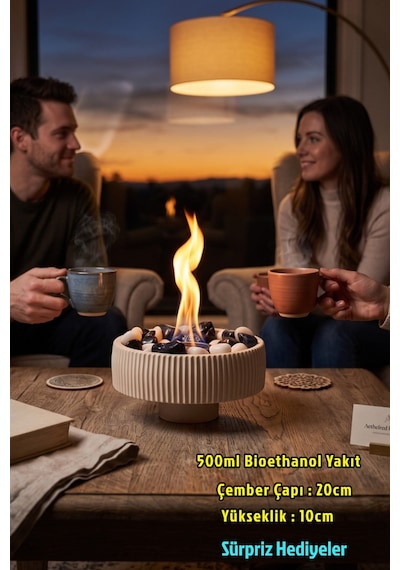 Technow Gbd Taş Döküm Dumansız Masa Şömine Ateş Çukuru 500ml Bioethanol+hazne