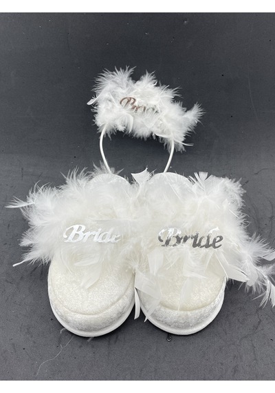 Bride Terlik Ve Taç Seti Tüylü Model