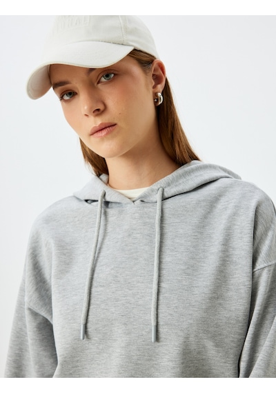 Koton Kapşonlu Sweatshirt Basic Uzun Kollu Üç İplik Pamuklu Gri 5wak10223ek Gri