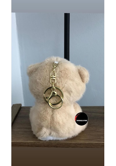 Sevimli Gül Tutan Ayıcık Peluş Oyuncak Anahtarlık Hediyelik Uyku Arkadaşı 15 Cm Bej
