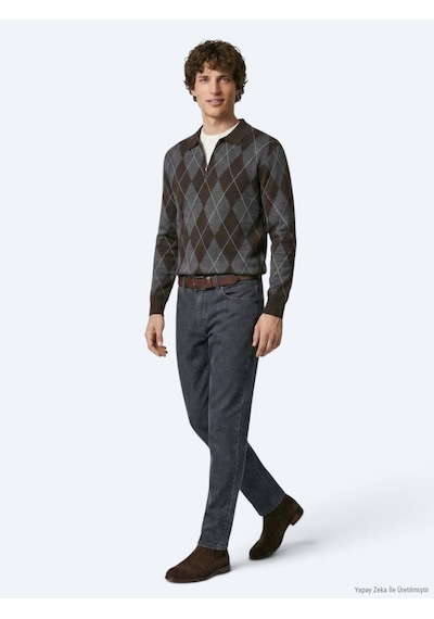 Kip Koyu Mavi Düz Slim Fit Denim Pamuk Karışımlı Pantolon