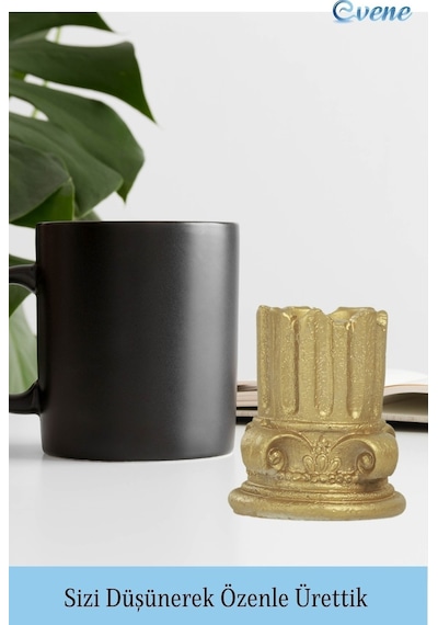 Mumluk Şamdan Tealight Mum Uyumlu Tarihi Sütun Model - Altın