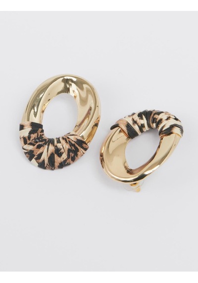 Jimmy Key Jimmy Key Altın Rengi Leopar Desenli Parlak Halka Küpe 6sw438207150