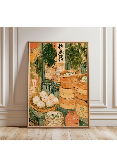 Asya Sokak Yemekleri Baskısı Dim Sum Duvar Sanatı Çin Pazarı Posteri