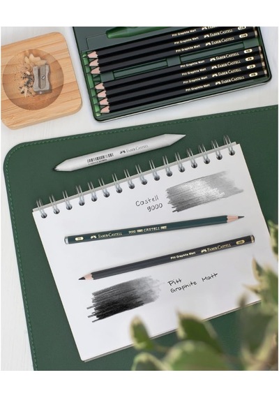Faber-castell Pitt Matt Dereceli Kalem Seti, 11 Parça, Ultra Mat Siyah Ton, 14b Kalem, Geçiş Kalemi, Kalemtıraş Ve Genel