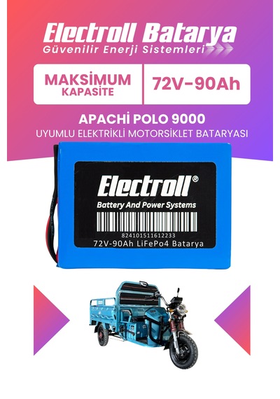 Apachi Polo 9000 Uyumlu Batarya Maksimum Kapasite Lifepo4 72v 90ah Elektrikli Motosiklet Bataryası