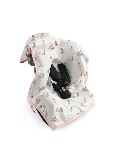 % 100 Pamuk Müslin Puset & Oto Koltuk Örtüsü - Bébé Lapin Rose Pokort-blr-000std