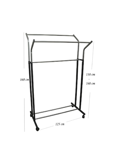 V Ayarlı 125 Cm En Çelik Konfeksiyon Elbise Askılık Tekerli Portatif Raf Home Hanger Siyah