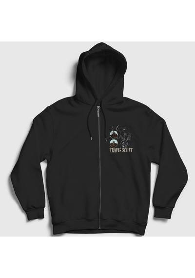 Presmono Unisex Loop Astroworld Travis Scott Fermuarlı Kapüşonlu Sweatshirt Siyah