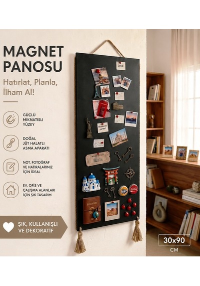 Mıknatıslı Magnet Panosu 30x90 Cm Siyah Metal Not Fotoğraf Hatırlatma Panosu Diğer