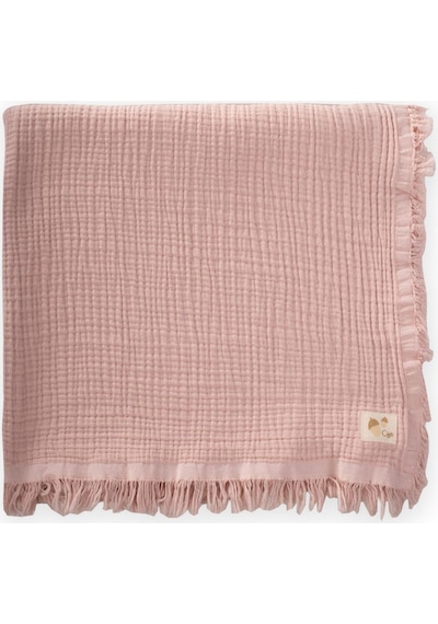 Cigit Dört Kat Püsküllü Battaniye 80x120 Cm Pudra Pembe Pudra