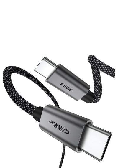 Voltlınk C60 Usb-c To Usb-c 60w Hızlı Şarj Ve 480 Mbps Veri Aktarım Silikon Örgülü Kablo 2 Metre Siyah