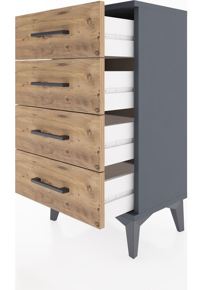 Arges Komodin 4 Çekmeceli 44x30x80 Antrasit-çam Antrasit
