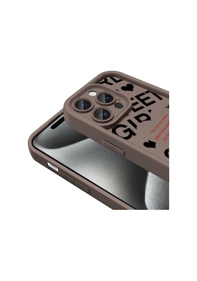 Goocamp Apple iPhone Uyumlu 14 Pro Max Kılıf Kamera Korumalı Baskılı Arka Yüzey Klas Kapak - Açık Açık Kahve