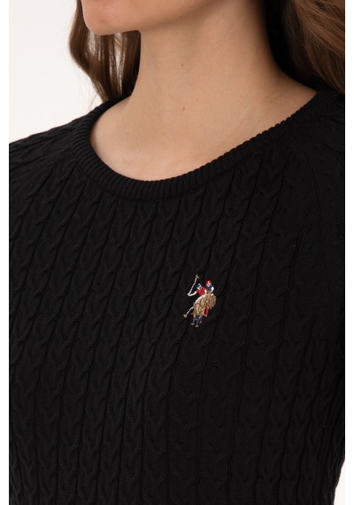 U.S. Polo Assn. Kadın Siyah Bisiklet Yaka Basic Kazak 50307728-VR046