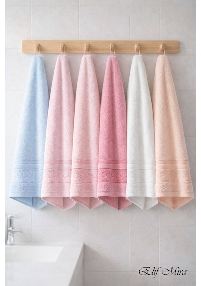 Elif Mira 6 Lı El Yüz Havlusu Seti %100 Pamuklu 50x90 Cm Pure Cotton Pembe