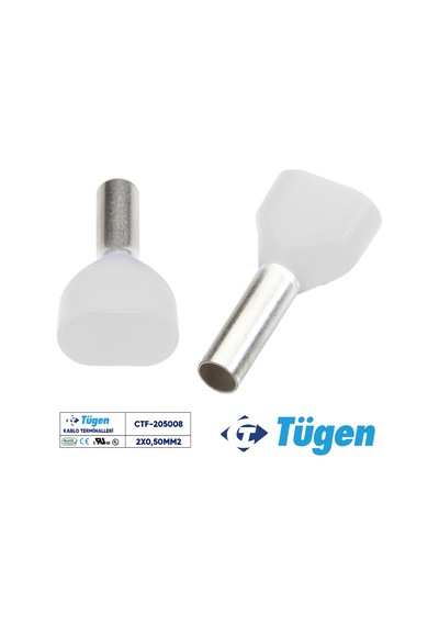 Tügen 2x0,50mm2 Çift Girişli İzoleli Yüksük Beyaz 1 Kutu 1000 Adet