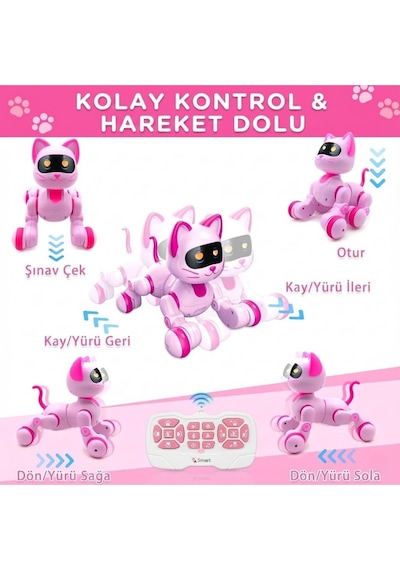 Akıllı Robot Kedi - Uzaktan Kumandalı, Dokunmatik, Programlanabilir, Dans Eden Eğitici Oyuncak Çok Renkli
