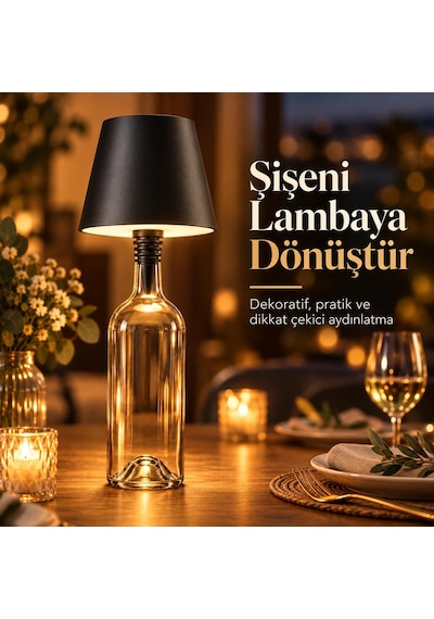 Tr Şişe Tipi Led Masa Lambası Şişe Dahil Değildir , 3 Işık Seçenekli Dokunmatik Dekoratif Aydınlatma, Usb Şar Genel 12560337