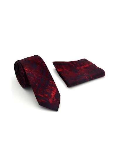 Gaffy Lacivert Kırmızı Desenli Bordo Dokuma Kumaş Mendilli Slim Fit Kravat // Sdk-2608-4 Bordo
