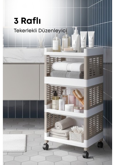 Grimorlife 3 Raflı Banyo Düzenleyici Mutfak Rafı Banyo Dolabı Çok Amaçlı Plastik Mutfak Düzenleyici-bej Bej