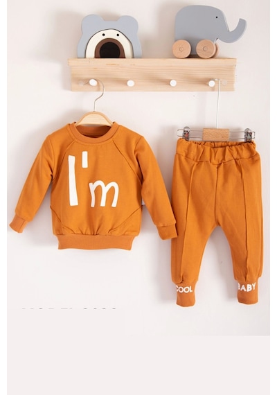 Babydonat I'm Cool Desenli Pamuklu 2'li Erkek Bebek Takımı kahverengi