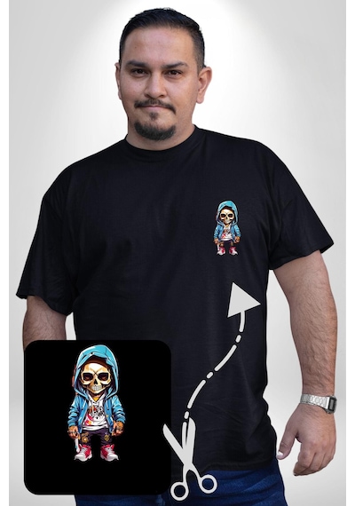 Angemiel Hiphop Kurukafa Hoodie Siyah Büyük Beden Kadın Basic Minimal Baskılı Tişört Siyah