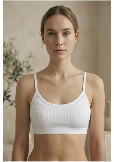 İpeksi Collection İp Askılı Pamuklu Çıkarılabilir Pedli Büstiyer Bralet - Sporcu Yarım Atlet Beyaz