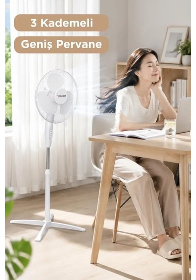 Premium Vantilatör 16 Inc 55w Fan Sf04 Beyaz Çalışma Alanı Hava Sirkülasyonu Etkili Rüzgar