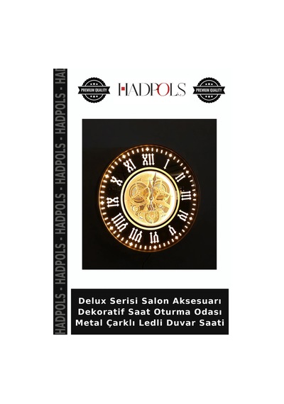 Delux Serisi Salon Aksesuarı Dekoratif Saat Oturma Odası Metal Çarklı Ledli Duvar Saati