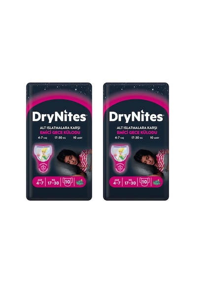 Drynites Kız Emici Gece Külodu 17-30 KG 4-7 Yaş 2 x 10 Adet 2'li