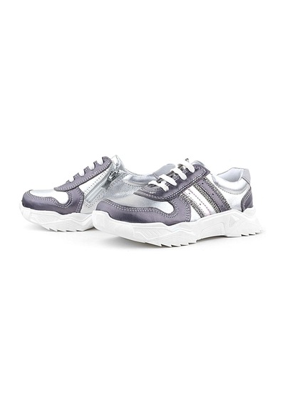 Rakerplus Hakiki Deri Platin Pembe Parlak Taşlı Kız Çocuk Sneakers Ayakkabı Platin