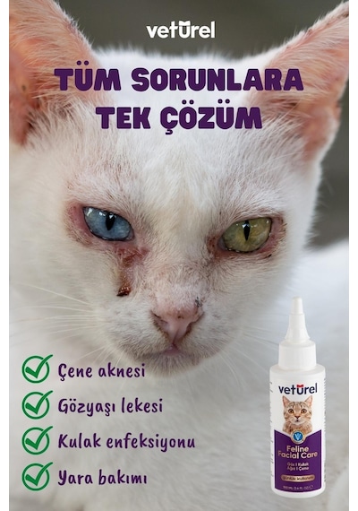 Veturel Kedi Yüz Temizleme Kulak Burun Ağız Çene Gözyaşı Lekesi Bakım Spreyi 2 x 100 ML