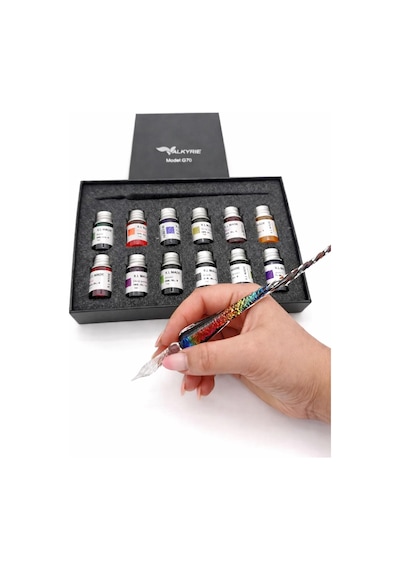 Valkyrie Gökkuşağı Cam Kalem Seti 12 Renk Mürekkep Hediyeli Kristal Dip Pen Kaligrafi, Sanat Ve Hobi Kalemi