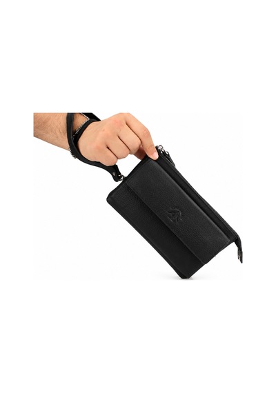 Alphaclub Bag Erkek Mat Siyah Hakiki Deri Çok Bölmeli Portföy Çanta