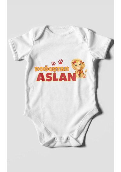 Morivokids Doğuştan Aslan Kısa Kollu Bebek Body %100 Pamuk Beyaz