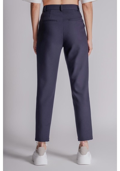 Braccas Kadın Yandan Cepli Arka Cep Fleto Beli Lastikli Ve Pilili Slim Fit Pantolon Lacivert Lacivert