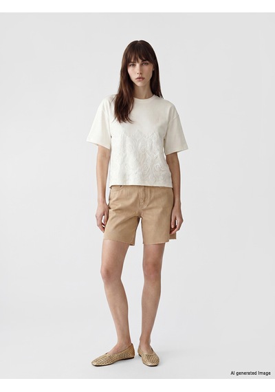 Lcw Vision Ekru Oversize %100 Pamuklu Kadın Tişört